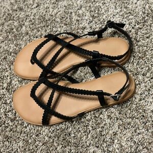 Criss Cross Scallop Edge Black Wide Width Torrid Sandals